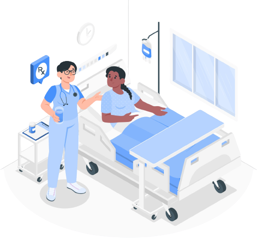 A talking the patient in hospital room