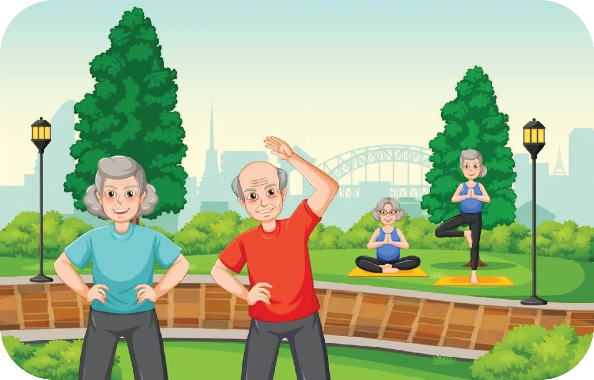 Old men and women exercising in the park