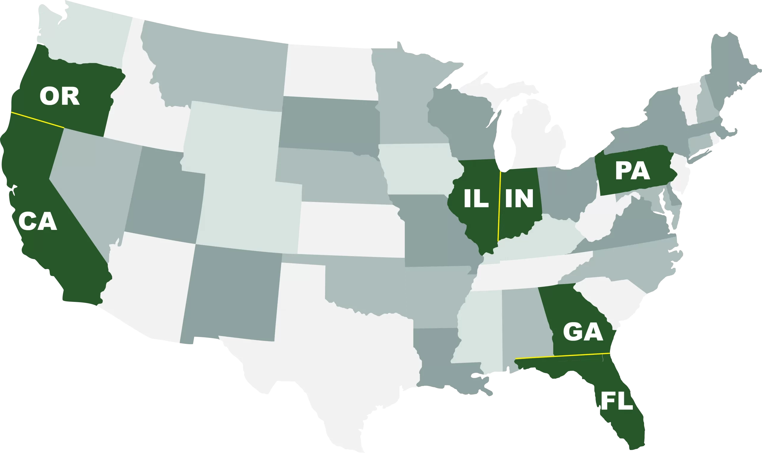 A map showing available in multiple states​